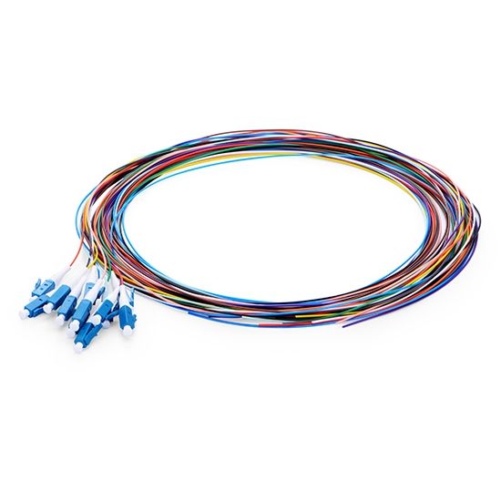 12-Color-Coded OS2 Single Mode 0.9mm Fiber Optic Equipment LC UPC to Unterminated Pigtail 12-Color Fiber Pigtail