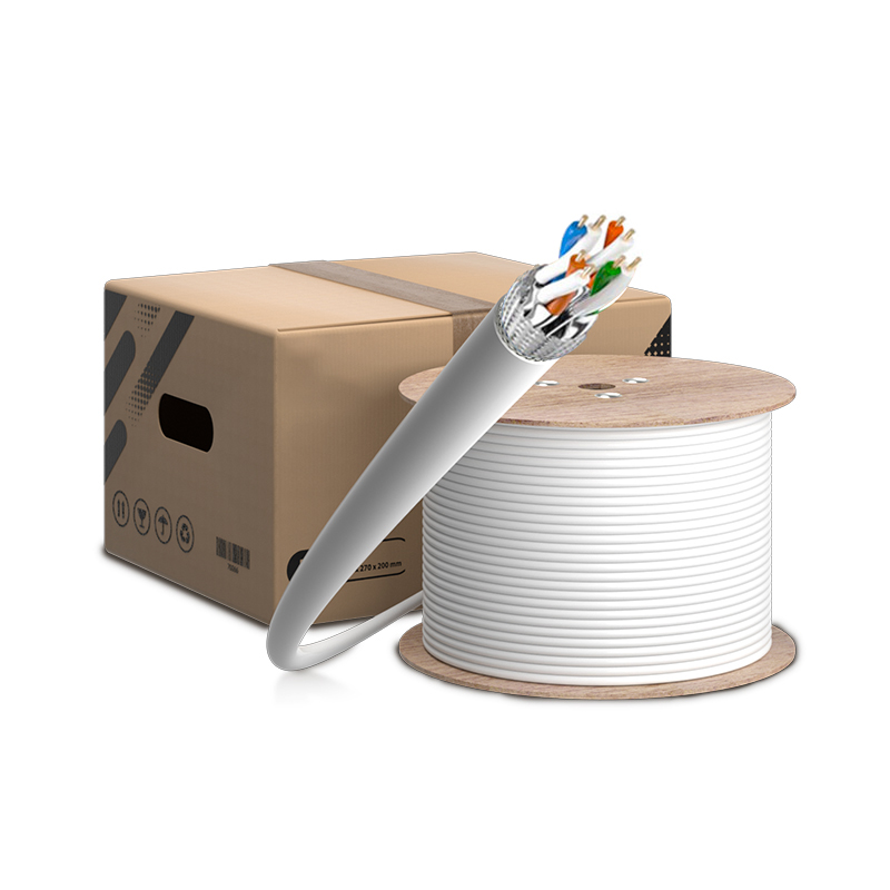 Cat7 S/FTP Ethernet Bulk Cable, 500M, PVC/LSZH, with Reel,White, 23AWG Solid Pure Bare Copper Wire, 1000MHz, Shielded Lan Cable