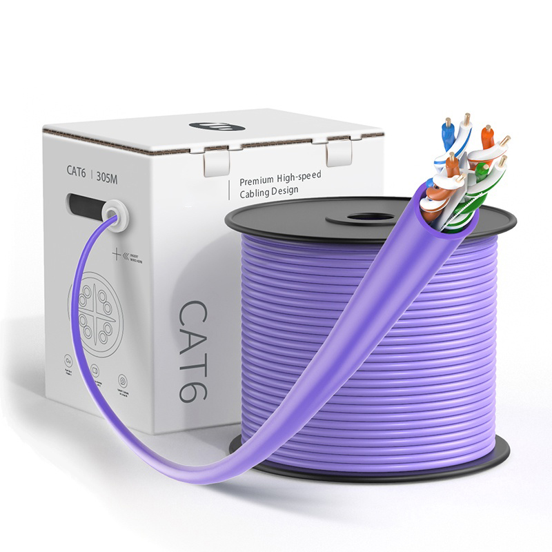 Cat6 UTP Ethernet Bulk Cable,PVC/LSZH, Purple,1000ft (305m), 23AWG Solid Pure Bare Copper Wire, 550MHz, Unshielded LAN Cable