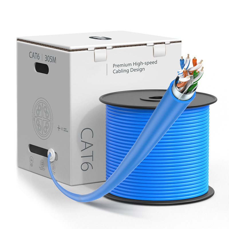 Cat6 F/UTP Ethernet Bulk Cable,PVC/LSZH, Blue,1000ft (305m), 23AWG Solid Pure Bare Copper Wire, 550MHz, Shielded LAN Cable with Reel