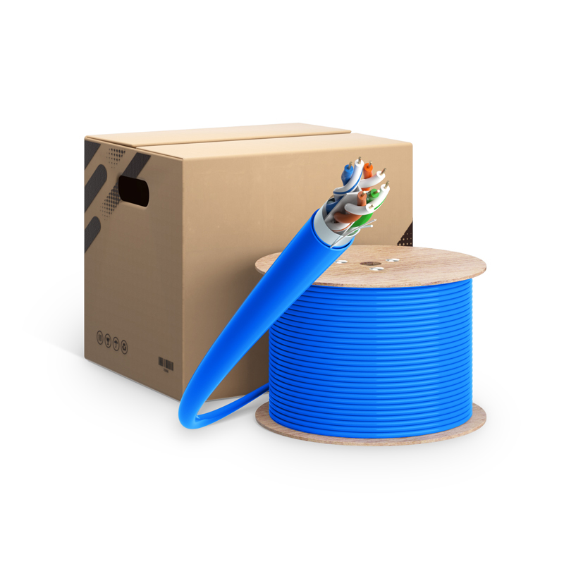 Cat6a F/UTP Ethernet Bulk Cable, 500M, PVC/LSZH, with Reel ,Blue,23AWG Solid Pure Bare Copper Wire, 750MHz, Shielded Lan Cable