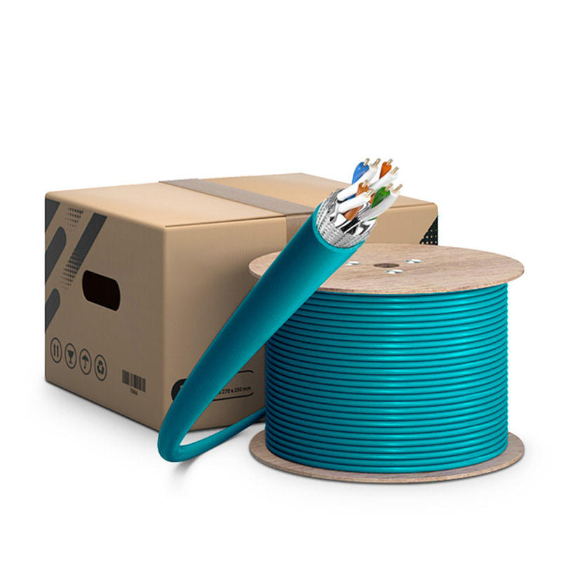 Cat6a S/FTP Ethernet Bulk Cable, 500M, PVC/LSZH, with Reel ,Green,23AWG Solid Pure Bare Copper Wire, 750MHz, Shielded Lan Cable