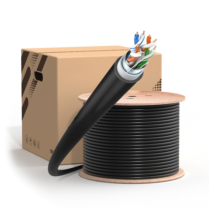 Cat6 F/UTP Outdoor Direct Burial Cable,Black, UV Rated PVC and LDPE Double Jackets,1000ft (305m), 23AWG Solid Pure Bare Copper Wire, 550MHz, Shielded LAN Cable with Reel