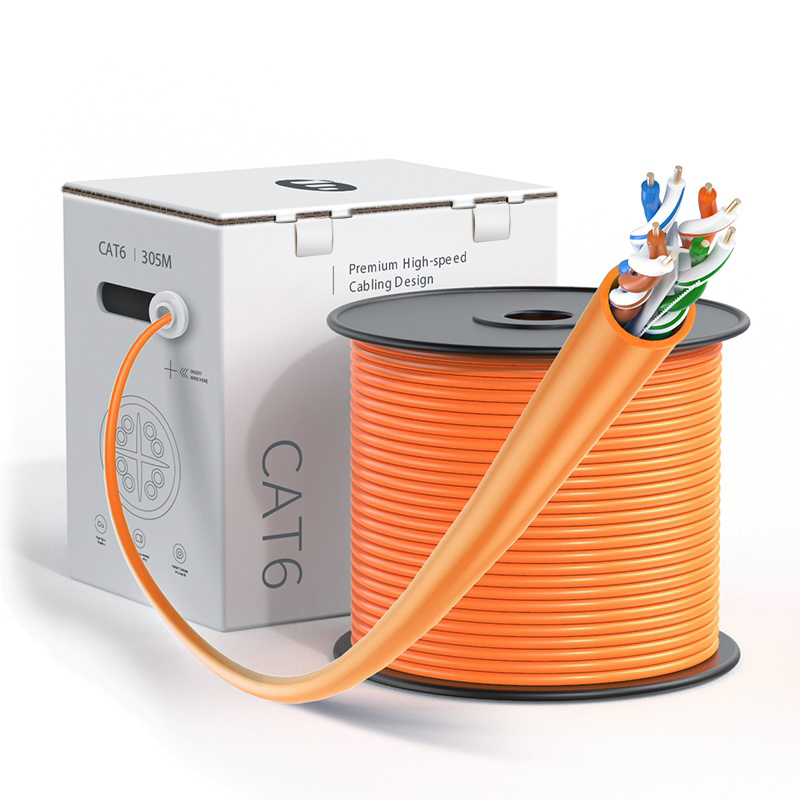 Cat6 UTP Ethernet Bulk Cable,PVC/LSZH, Orange,1000ft (305m), 23AWG Solid Pure Bare Copper Wire, 550MHz, Unshielded LAN Cable
