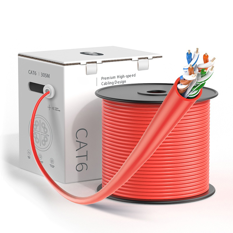 Cat6 UTP Ethernet Bulk Cable,PVC/LSZH, Red,1000ft (305m), 23AWG Solid Pure Bare Copper Wire, 550MHz, Unshielded LAN Cable