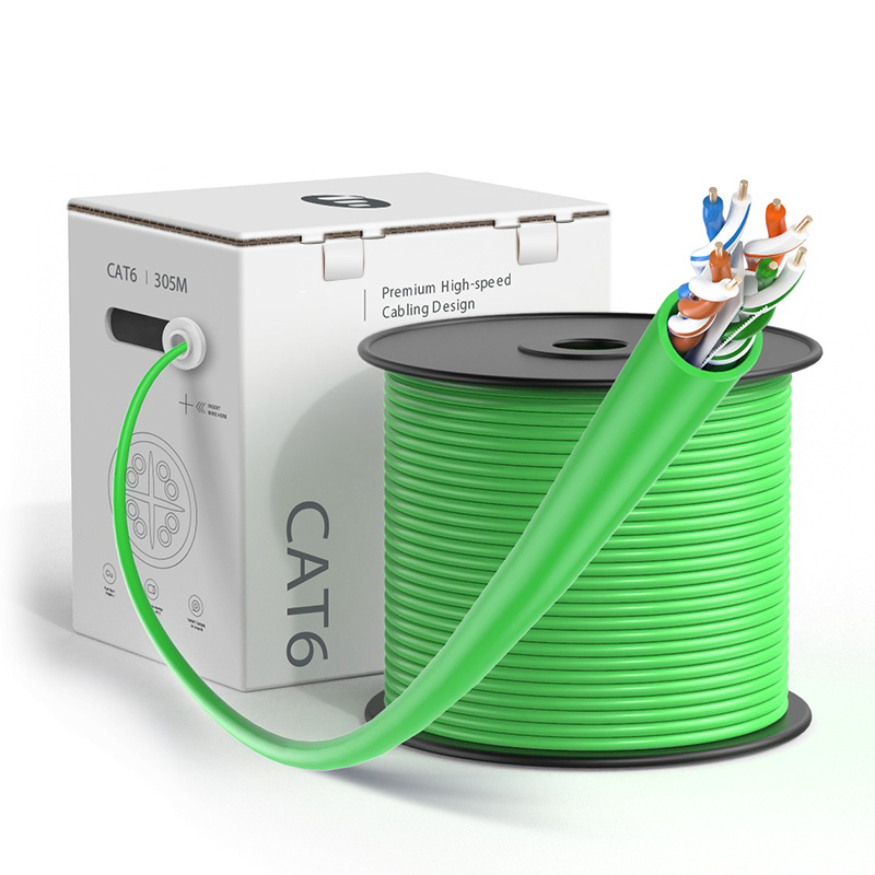 Cat6 UTP Ethernet Bulk Cable,PVC/LSZH, Green,1000ft (305m), 23AWG Solid Pure Bare Copper Wire, 550MHz, Unshielded LAN Cable