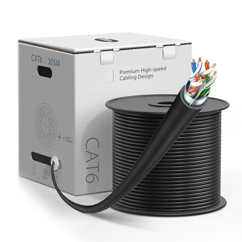 Cat6 F/UTP Ethernet Bulk Cable,PVC/LSZH, Black,1000ft (305m), 23AWG Solid Pure Bare Copper Wire, 550MHz, Shielded LAN Cable with Reel