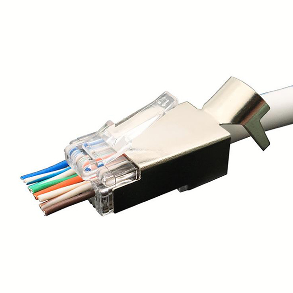Cat6a/Cat7 EZ RJ45 Pass Through Modular Plugs with Pigtail (Two-Pcs Suit), Shielded Network Connectors for 23AWG Twisted Pair Solid or Stranded Cable