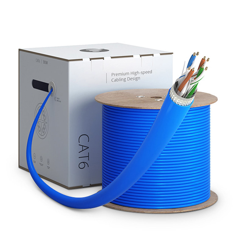 Cat6 SF/UTP Ethernet Bulk Cable, PVC/LSZH, Blue, 500m, 23AWG Solid Pure Bare Copper Wire, 550MHz, Shielded LAN Cable with Reel