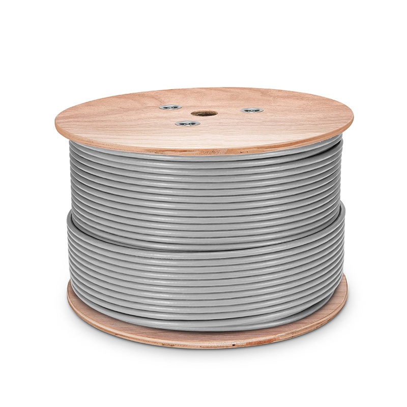 Cat6a S/FTP Ethernet Bulk Cable, 500M, PVC/LSZH, with Reel ,Grey,23AWG Solid Pure Bare Copper Wire, 750MHz, Shielded Lan Cable