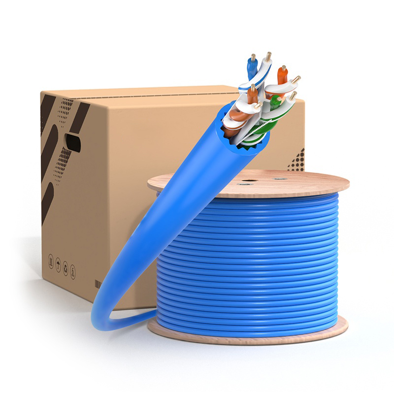 Cat6a UTP Ethernet Bulk Cable, 1000ft (305m), PVC/LSZH, with Reel ,Blue,23AWG Solid Pure Bare Copper Wire, 750MHz, Unshielded Lan Cable