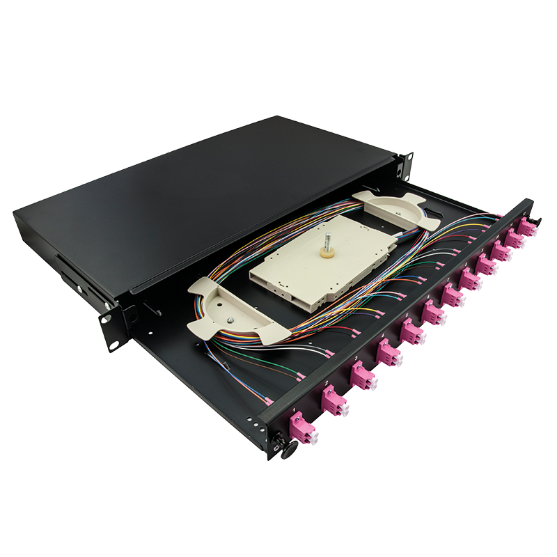 Full Loaded 12 x LC-Duplex Multimode OM4 Fiber Optic Distribution Frame (ODF) 19 inch Sliding Panel