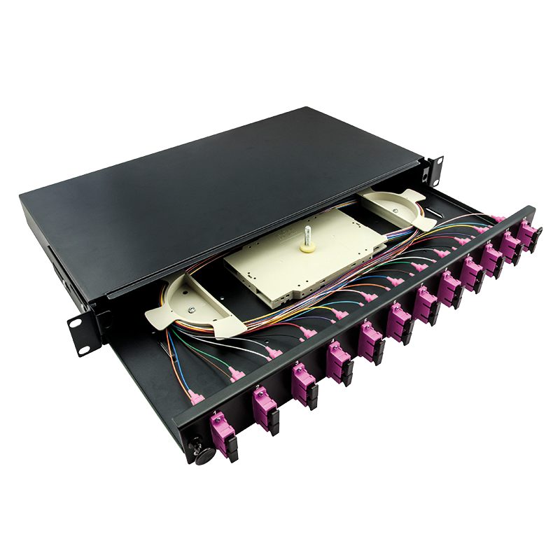 Full Loaded 12 x SC-Duplex Multimode OM4 Fiber Optic Distribution Frame (ODF) 19 inch Sliding Panel