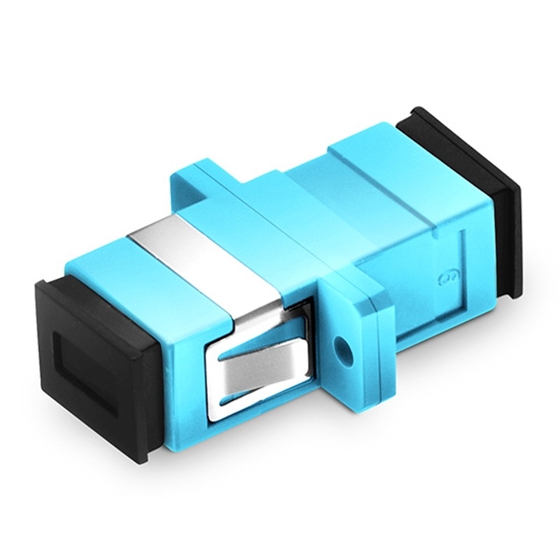 SC/UPC to SC/UPC Simplex OM3 Multimode Plastic Fiber Optic Adapter/Coupler with Flange, Aqua