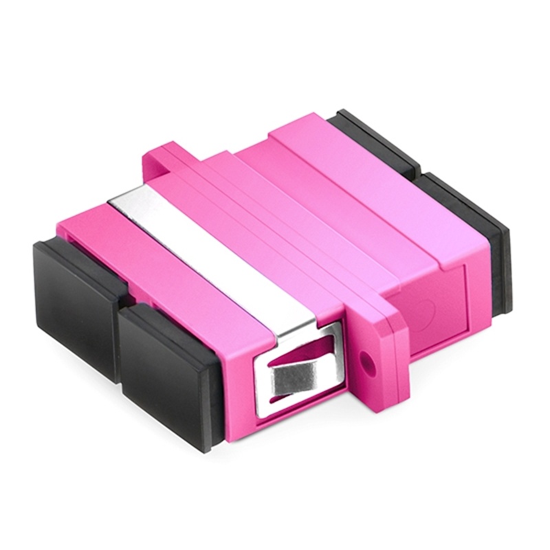 SC/UPC to SC/UPC Duplex OM4 Multimode Plastic Fiber Optic Adapter/Coupler with Flange, Violet