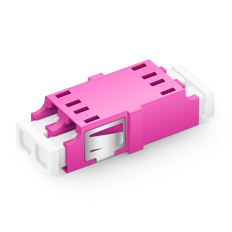 LC/UPC to LC/UPC OM4 Multimode Duplex SC Footprint Plastic Fiber Optic Adapter/Coupler without Flange, Violet