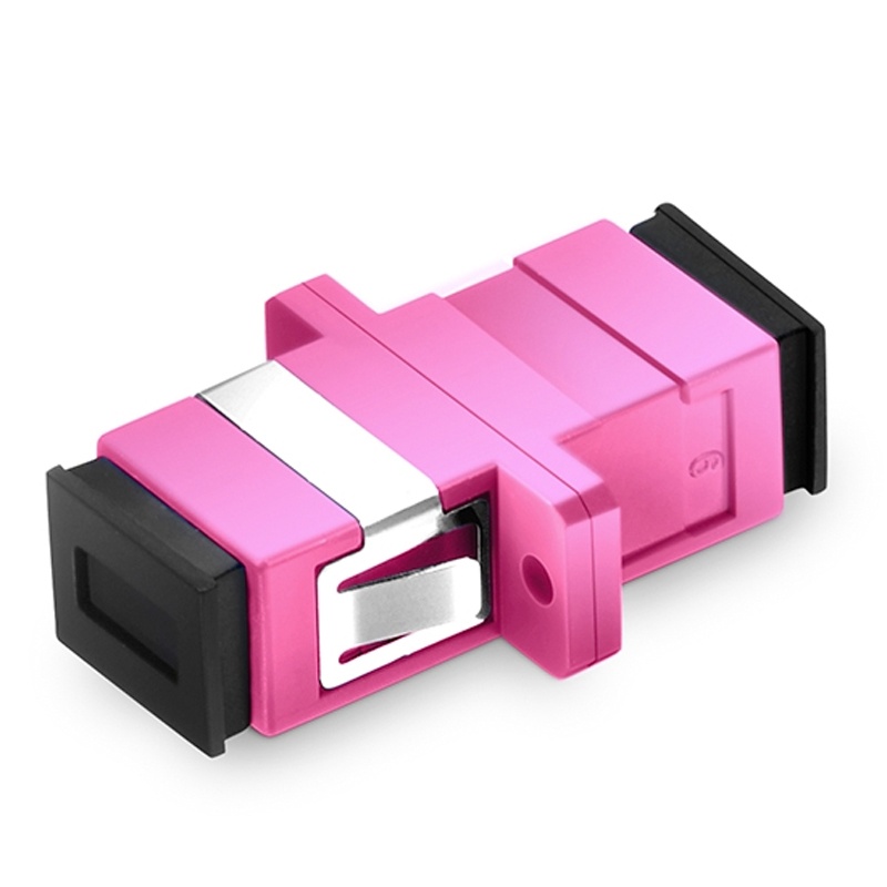 SC/UPC to SC/UPC Simplex OM4 Multimode Plastic Fiber Optic Adapter/Coupler with Flange, Violet