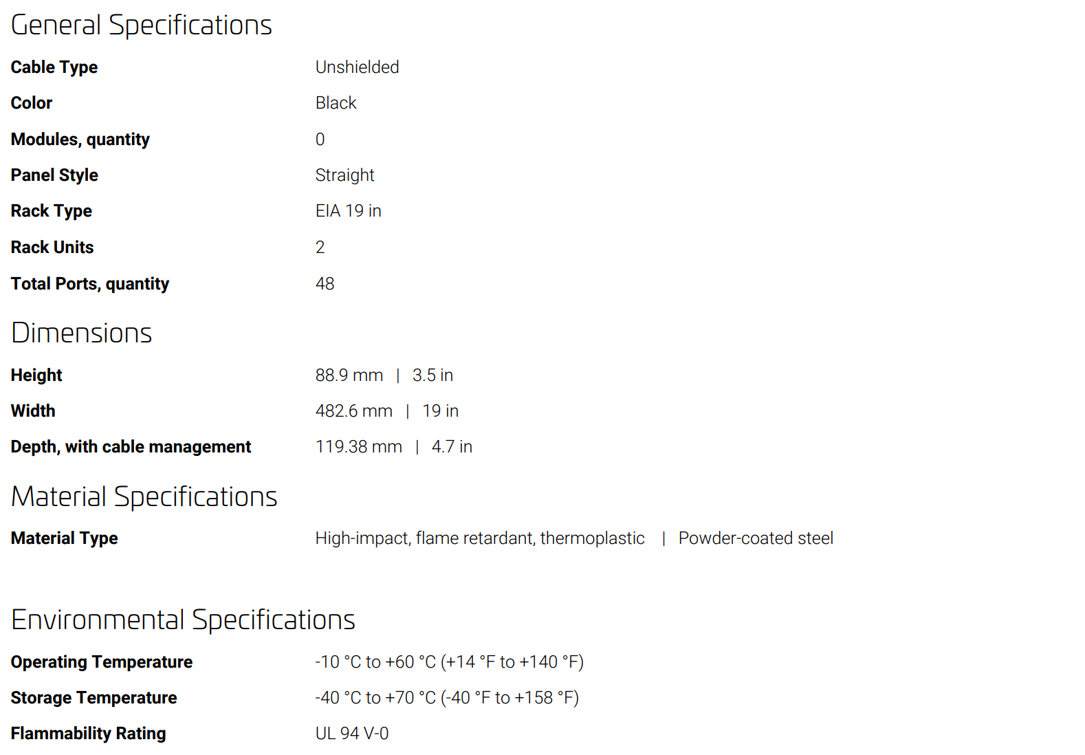 760237041 | CPP-UDDM-SL-2U-48 Unshielded Discrete Distribution Module Panel, SL, 2U, 48 port, Black 760237041 | CPP-UDDM-SL-2U-48 Unshielded Discrete Distribution Module Panel, SL, 2U, 48 port, Black