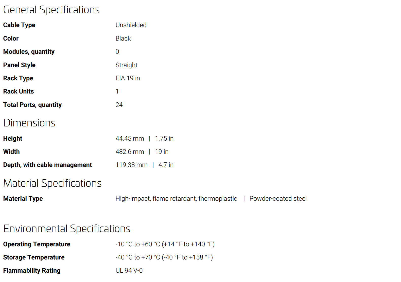 760237040 | CPP-UDDM-SL-1U-24 Unshielded Discrete Distribution Module Panel, SL, 1U, 24 Port, Black 760237040 | CPP-UDDM-SL-1U-24 Unshielded Discrete Distribution Module Panel, SL, 1U, 24 Port, Black