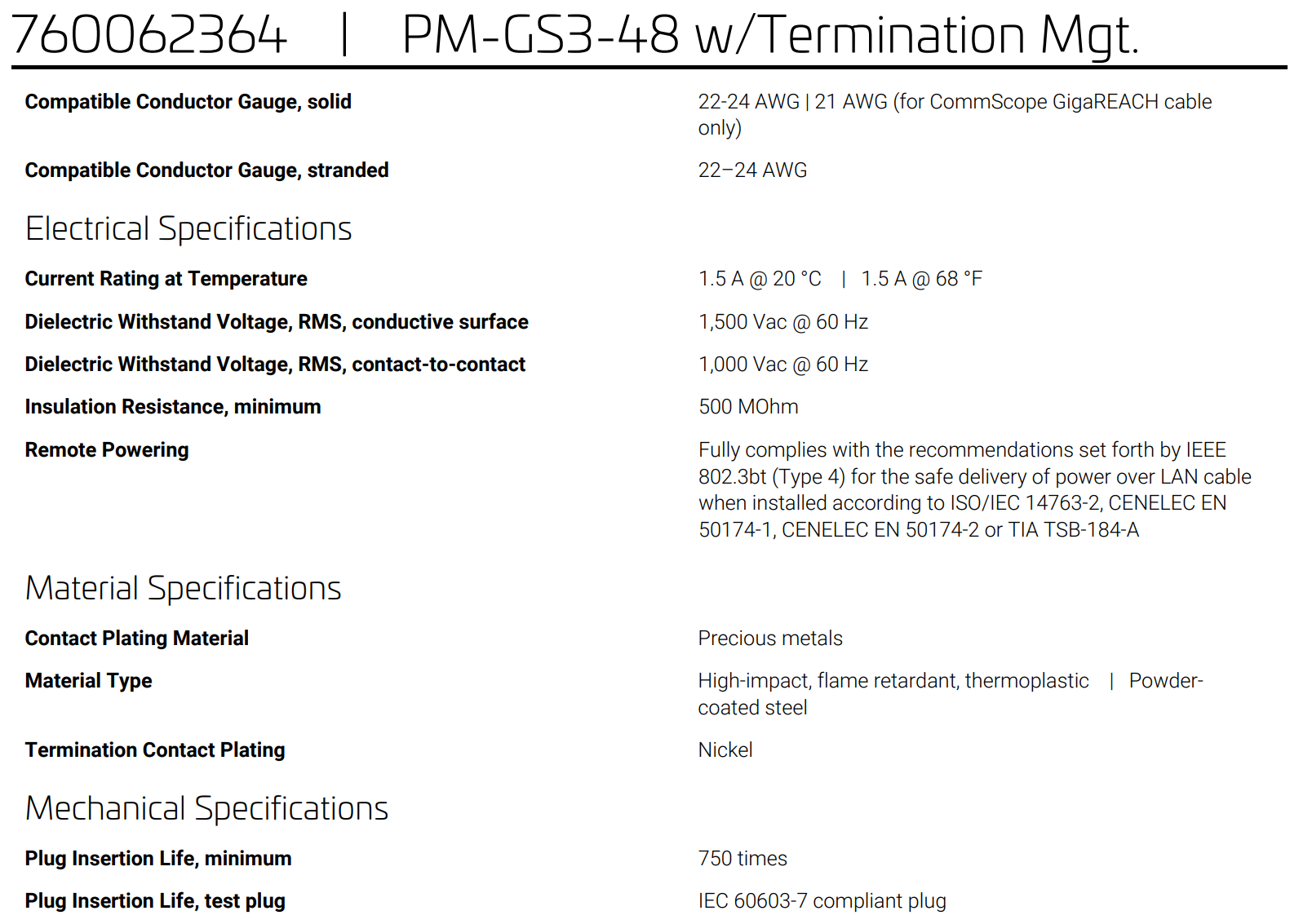 760062364 | PM-GS3-48 w/Termination Mgt. Giga SPEED XL PATCH MAX GS3 Category 6 U/UTP Copper Patch Panel, 48 Port with Termination Manager 760062364 | PM-GS3-48 w/Termination Mgt. Giga SPEED XL PATCH MAX GS3 Category 6 U/UTP Copper Patch Panel, 48 Port with Termination Manager