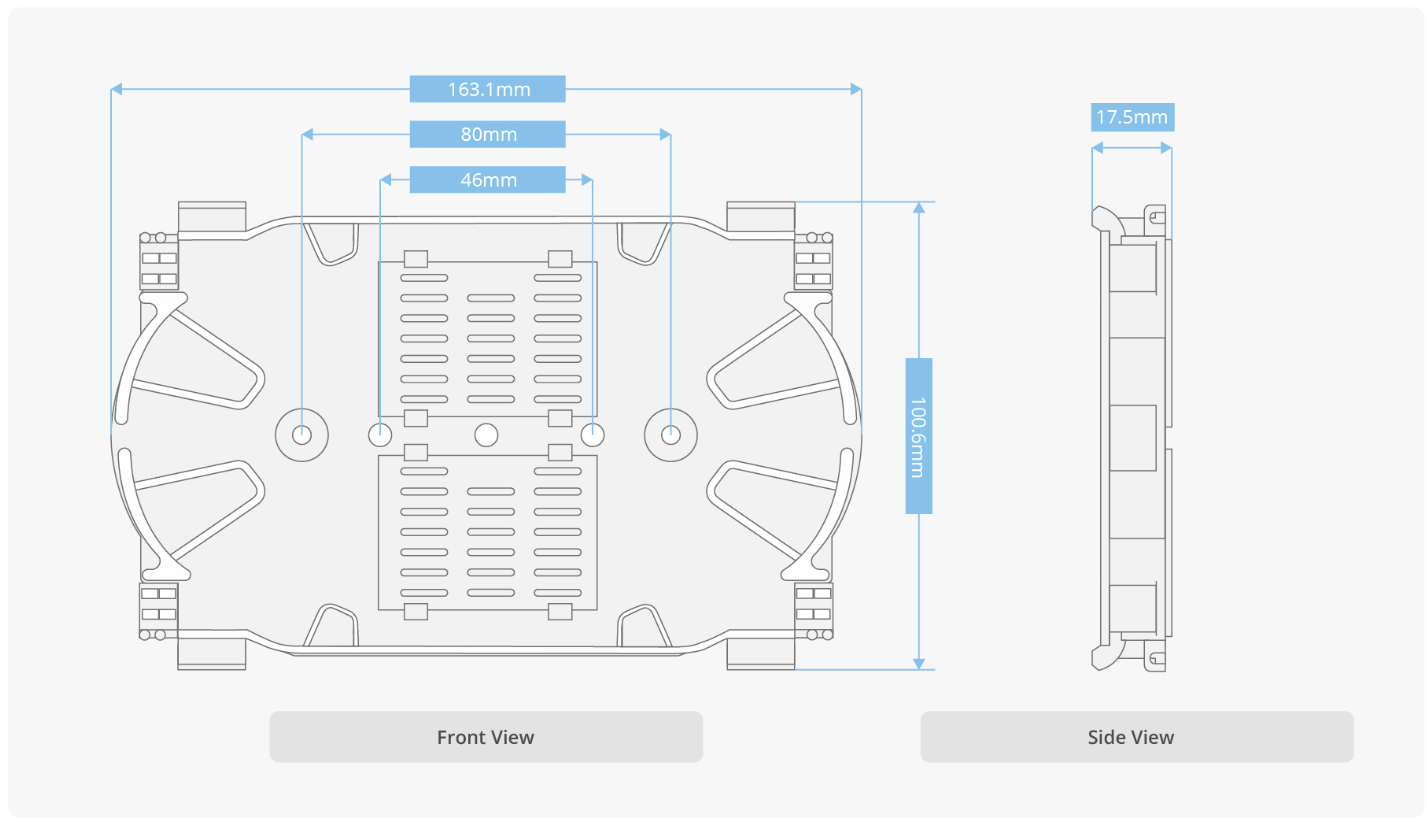 12~24 Fibers Fusion Splice Tray, Plastic ,17.5x163.1x100.6mm 12~24 Fibers Fusion Splice Tray, Plastic ,17.5x163.1x100.6mm