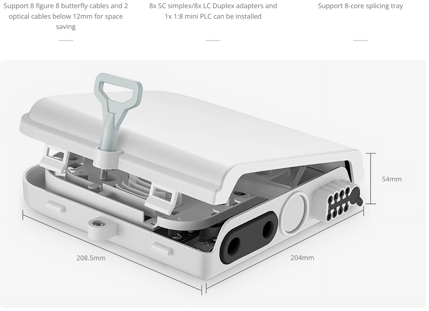 8-fibre Optic Terminal Box, SC Simplex/LC Duplex, IP55, Wall/Pole Mount, Indoor and Outdoor 8-fibre Optic Terminal Box, SC Simplex/LC Duplex, IP55, Wall/Pole Mount, Indoor and Outdoor