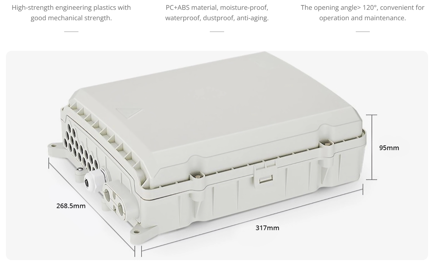 16 Fibers Optic Distribution Box, SC/A, Plastic, Wall/Pole Mount, Indoor and Outdoor