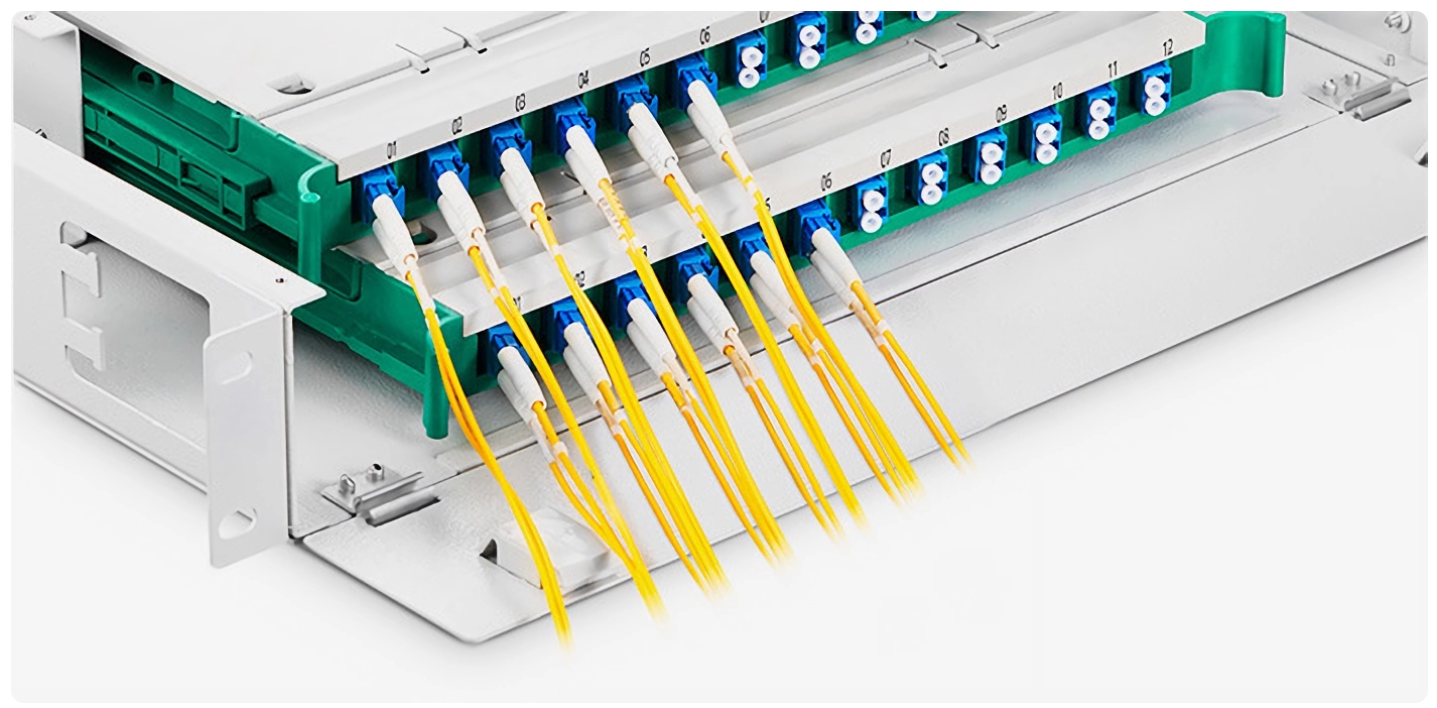 2U Rack Mount Fiber Optic Distribution Panel, 48 Fibers SM/MM/OM3, 24 x LC UPC Duplex Adapter 2U Rack Mount Fiber Optic Distribution Panel, 48 Fibers SM/MM/OM3, 24 x LC UPC Duplex Adapter