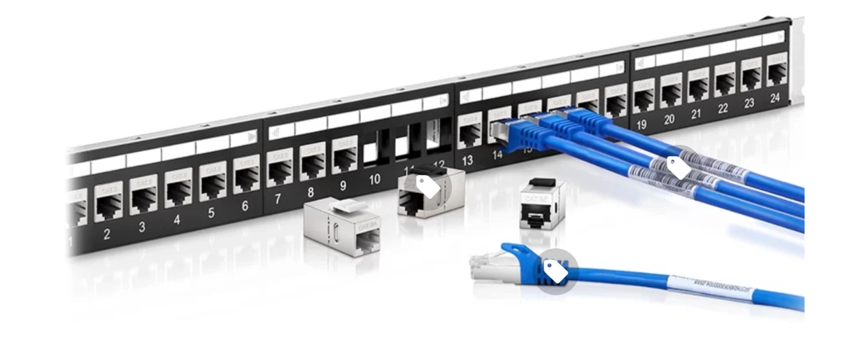 Flat Full Loaded Cat6 STP Coupler Patch Panel ,24-Port, 1U, Cable Management Bar Included, Black