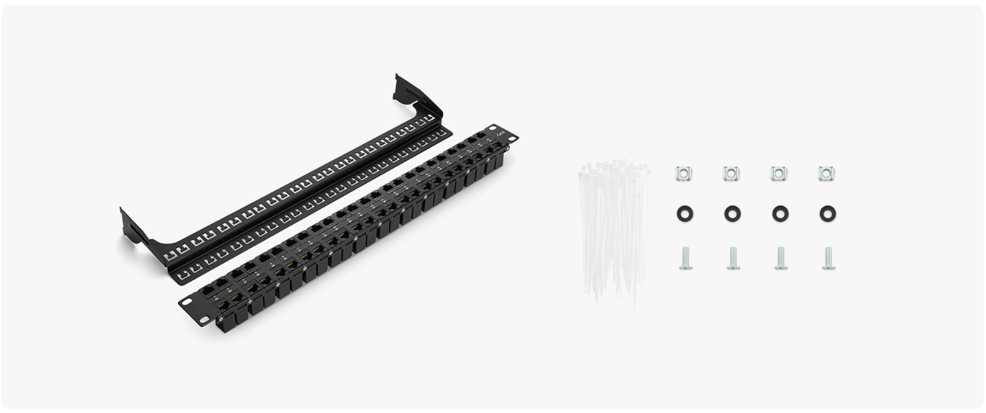 Flat Full Loaded Cat6 UTP Coupler Patch Panel ,48-Port, 1U, Cable Management Bar Included, Black