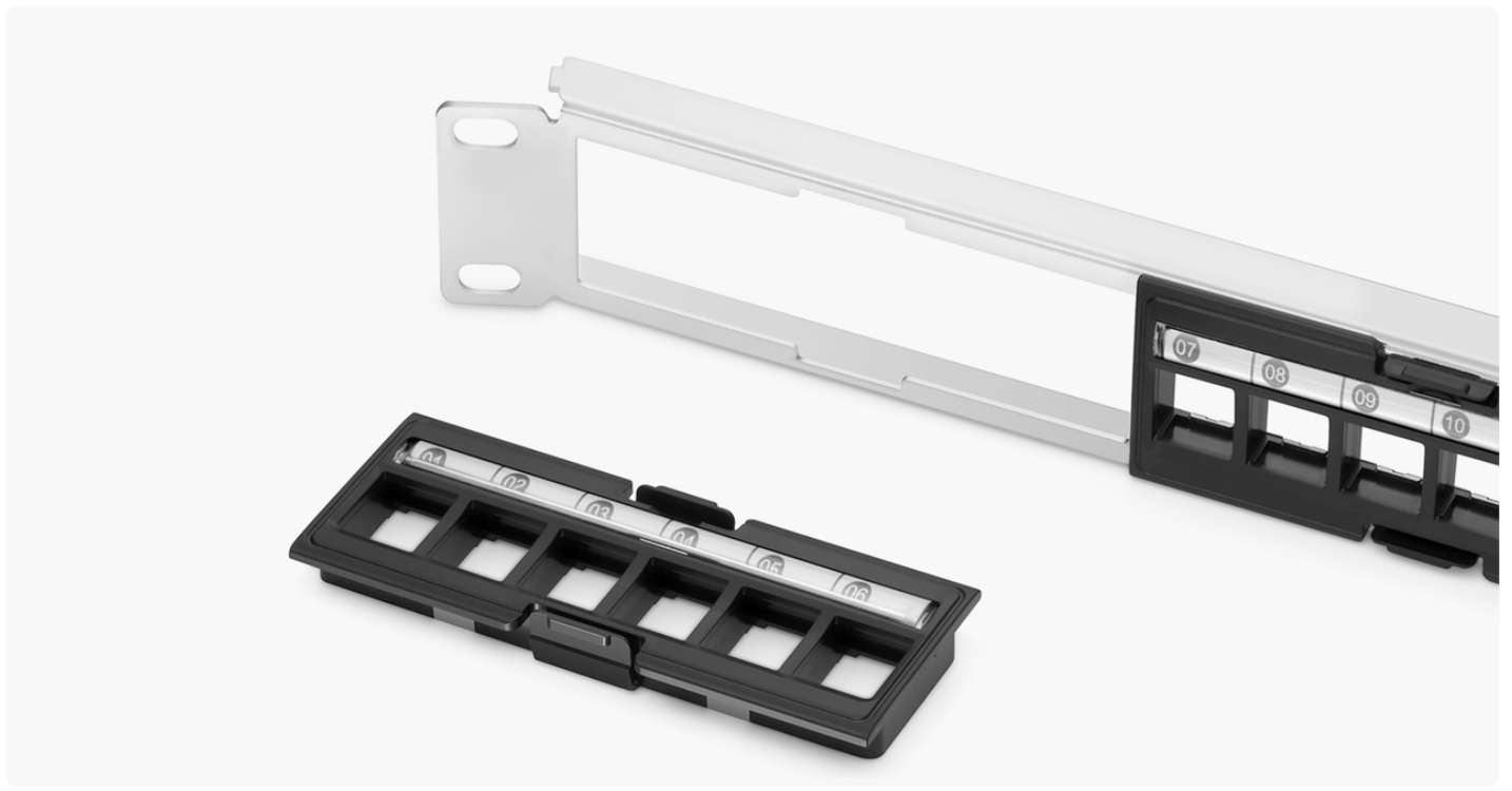 Angled Blank FTP Patch Panel for Keystone Modules, 24-Port, 1U, Cable Management Bar Included, Black