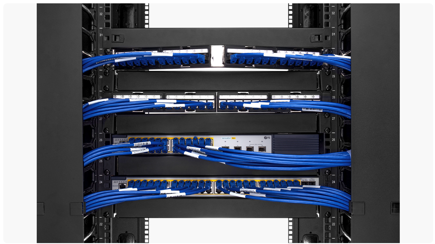 Flat Cat6a 110-Style Patch Panel, 24-Port, 1U, Cable Management Bar Included