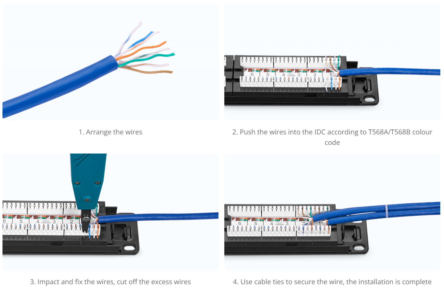 Flat Cat6 110-Style Patch Panel, 24-Port, 1U, Cable Management Bar Included